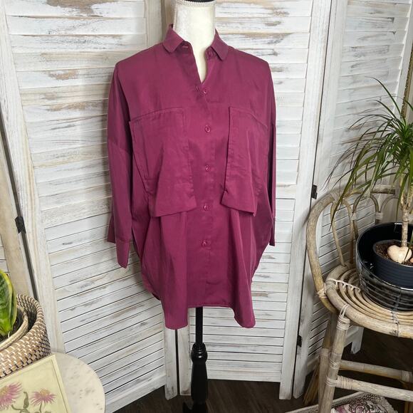 KIAH Women's The South Hampton Maternity Blouse Oversize Button Top Tencel Small - Picture 4 of 15